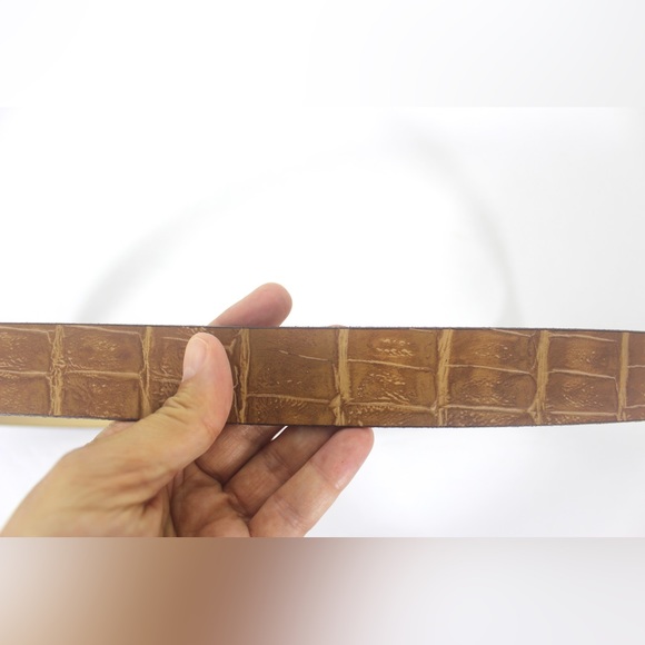 ARALDI Italian Leather Belt, Embossed Croc Natural Tan Leather Silver Buckle - Picture 8 of 8